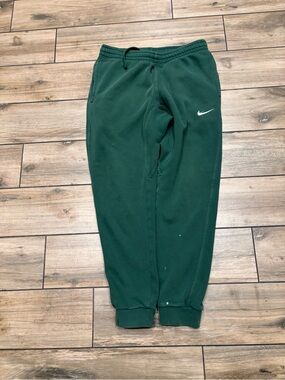 Vintage Nike Mens Medium Forest Pine Green Embroidered Swoosh Fleece Joggers